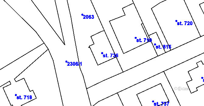 Parcela st. 736 v KÚ Čerčany, Katastrální mapa