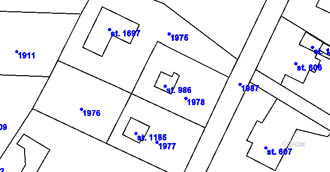 Parcela st. 986 v KÚ Čerčany, Katastrální mapa