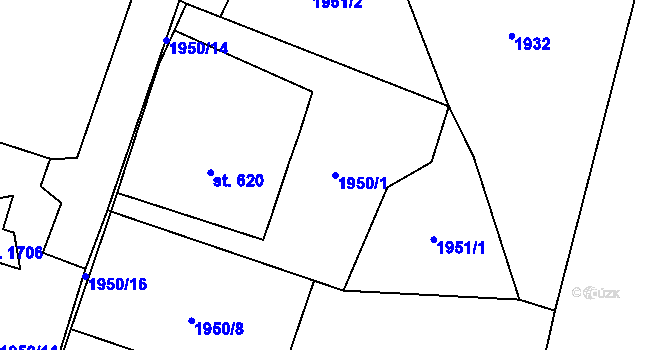 Parcela st. 1950/1 v KÚ Čerčany, Katastrální mapa
