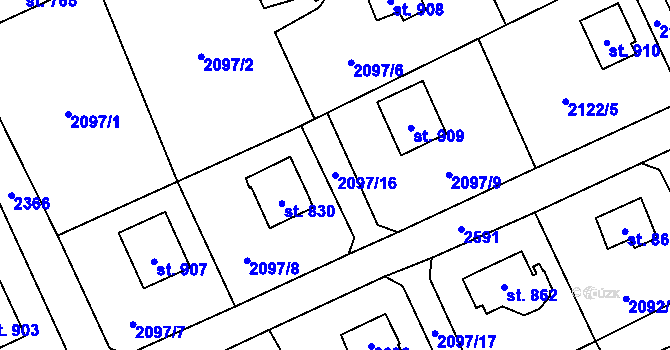 Parcela st. 2097/16 v KÚ Čerčany, Katastrální mapa