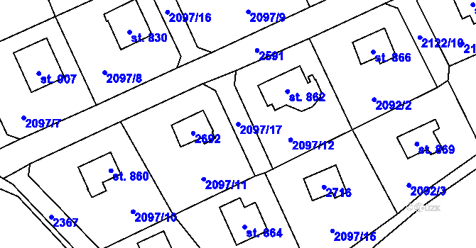Parcela st. 2097/17 v KÚ Čerčany, Katastrální mapa