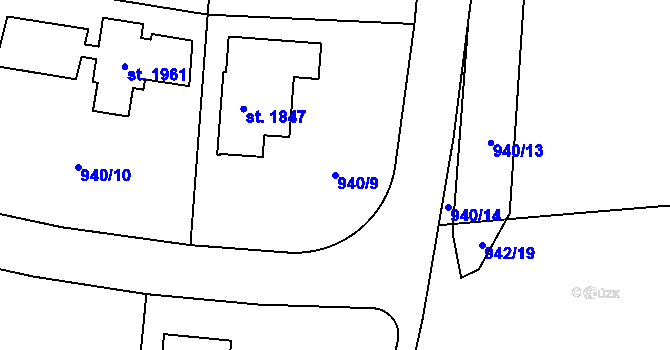 Parcela st. 940/9 v KÚ Čerčany, Katastrální mapa
