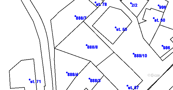 Parcela st. 888/8 v KÚ Čermákovice, Katastrální mapa