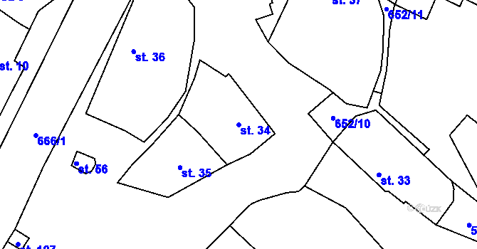 Parcela st. 34 v KÚ Poděvousy, Katastrální mapa