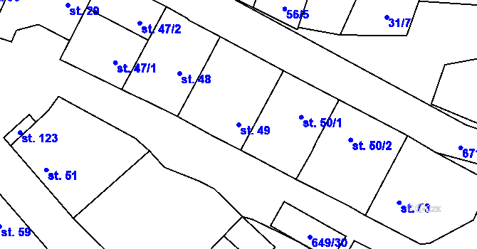 Parcela st. 49 v KÚ Poděvousy, Katastrální mapa