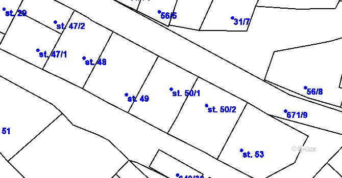 Parcela st. 50/1 v KÚ Poděvousy, Katastrální mapa