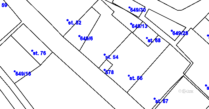 Parcela st. 54 v KÚ Poděvousy, Katastrální mapa