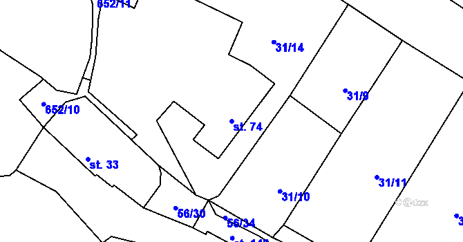 Parcela st. 74 v KÚ Poděvousy, Katastrální mapa