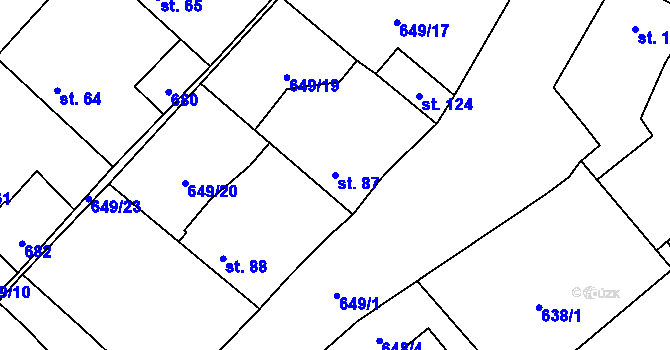 Parcela st. 87 v KÚ Poděvousy, Katastrální mapa