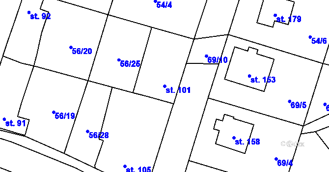 Parcela st. 101 v KÚ Poděvousy, Katastrální mapa