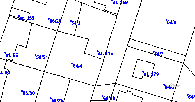 Parcela st. 116 v KÚ Poděvousy, Katastrální mapa