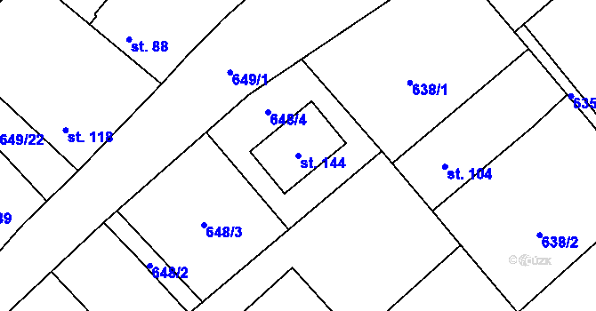 Parcela st. 144 v KÚ Poděvousy, Katastrální mapa