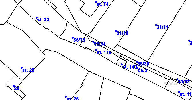 Parcela st. 148 v KÚ Poděvousy, Katastrální mapa