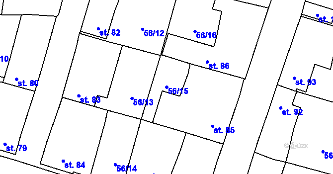 Parcela st. 56/15 v KÚ Poděvousy, Katastrální mapa