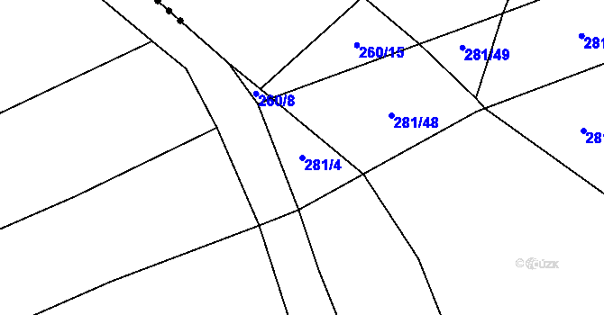 Parcela st. 281/4 v KÚ Poděvousy, Katastrální mapa
