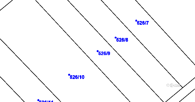 Parcela st. 526/9 v KÚ Poděvousy, Katastrální mapa
