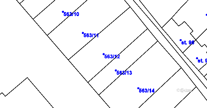 Parcela st. 563/12 v KÚ Poděvousy, Katastrální mapa
