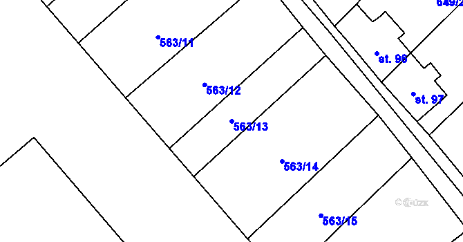 Parcela st. 563/13 v KÚ Poděvousy, Katastrální mapa