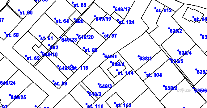 Parcela st. 649/1 v KÚ Poděvousy, Katastrální mapa