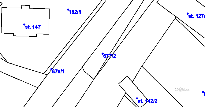 Parcela st. 677/2 v KÚ Poděvousy, Katastrální mapa
