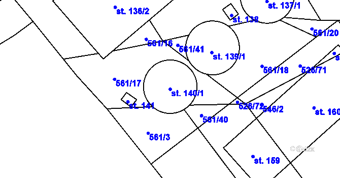 Parcela st. 140/1 v KÚ Poděvousy, Katastrální mapa