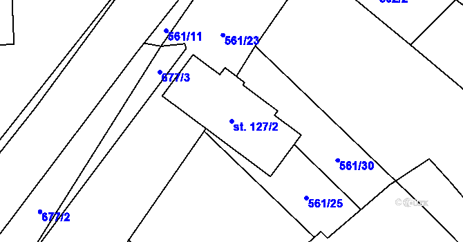 Parcela st. 127/2 v KÚ Poděvousy, Katastrální mapa