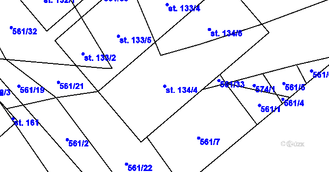 Parcela st. 134/4 v KÚ Poděvousy, Katastrální mapa