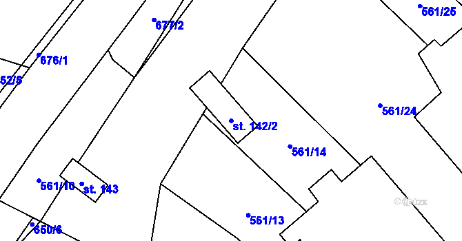 Parcela st. 142/2 v KÚ Poděvousy, Katastrální mapa
