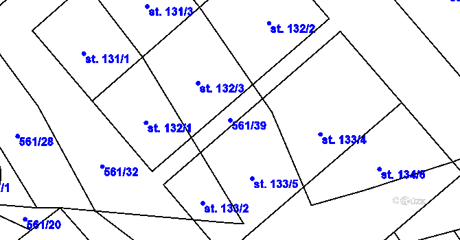 Parcela st. 561/39 v KÚ Poděvousy, Katastrální mapa