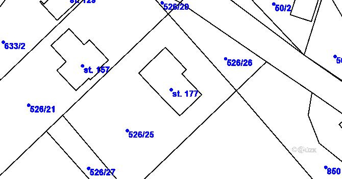 Parcela st. 177 v KÚ Poděvousy, Katastrální mapa