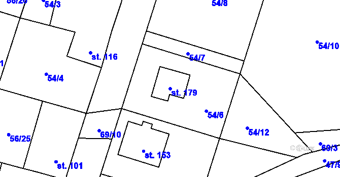 Parcela st. 179 v KÚ Poděvousy, Katastrální mapa