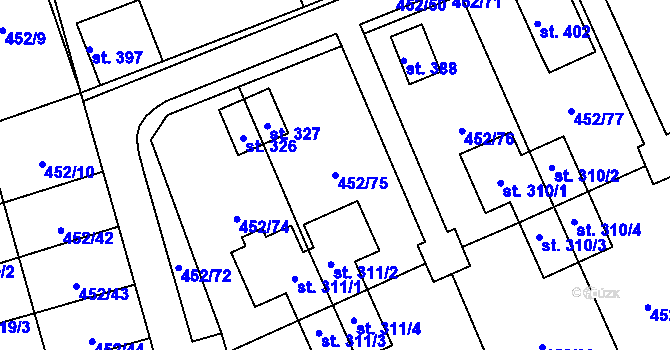 Parcela st. 452/75 v KÚ Malá Čermná nad Orlicí, Katastrální mapa
