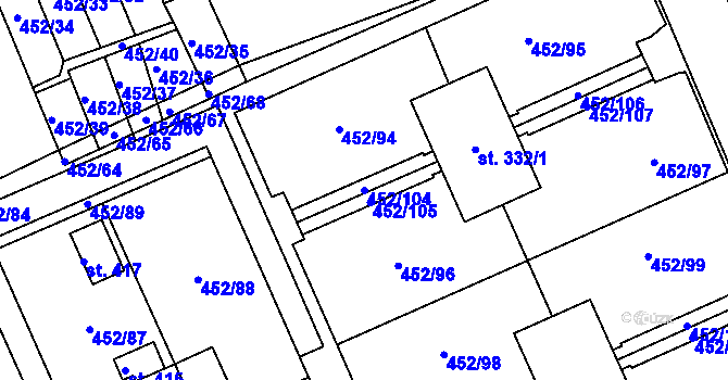 Parcela st. 452/104 v KÚ Malá Čermná nad Orlicí, Katastrální mapa
