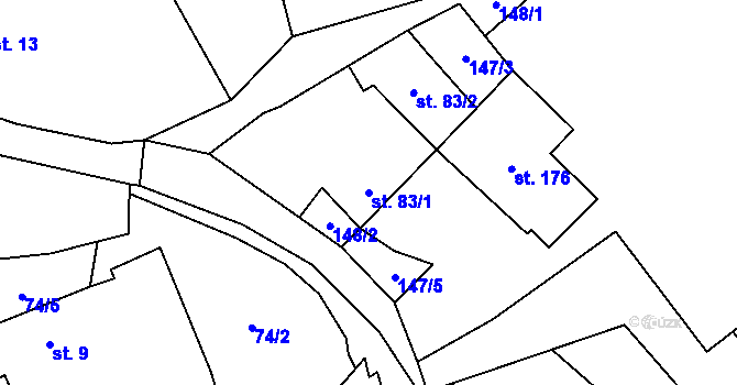 Parcela st. 83/1 v KÚ Černá, Katastrální mapa