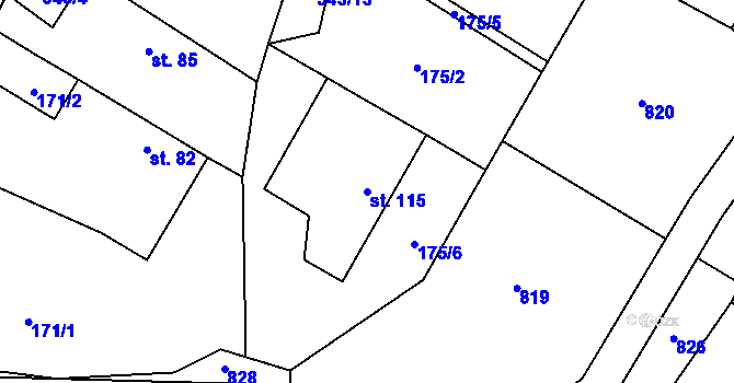Parcela st. 115 v KÚ Černá, Katastrální mapa