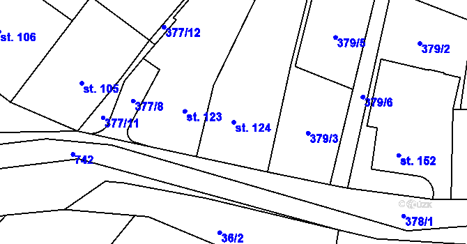 Parcela st. 124 v KÚ Černá, Katastrální mapa