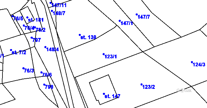 Parcela st. 123/1 v KÚ Černá, Katastrální mapa
