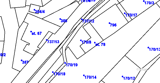 Parcela st. 170/8 v KÚ Černá, Katastrální mapa