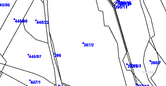 Parcela st. 387/2 v KÚ Černá, Katastrální mapa