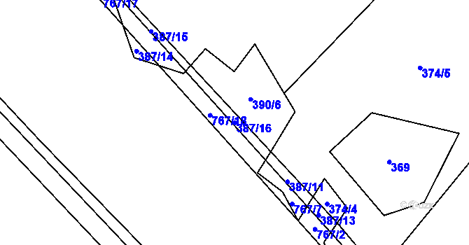 Parcela st. 387/16 v KÚ Černá, Katastrální mapa