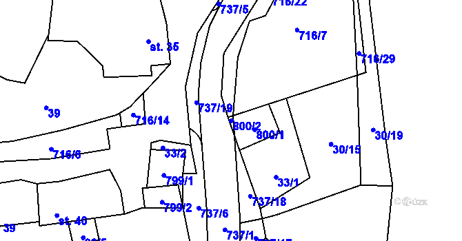 Parcela st. 800/2 v KÚ Černá, Katastrální mapa