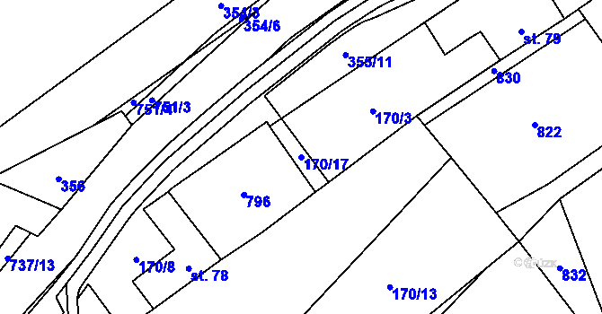 Parcela st. 170/17 v KÚ Černá, Katastrální mapa