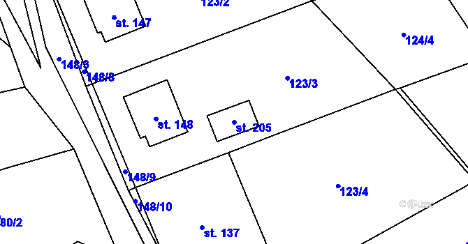 Parcela st. 205 v KÚ Černá, Katastrální mapa