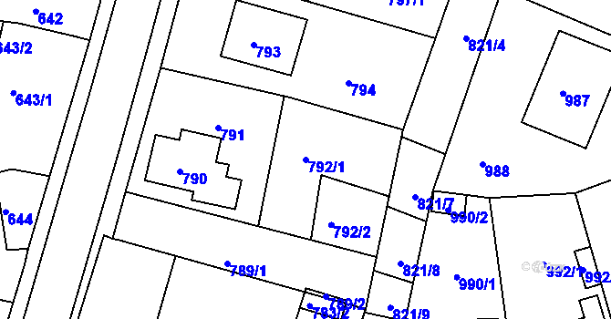Parcela st. 792/1 v KÚ Černá Hora, Katastrální mapa