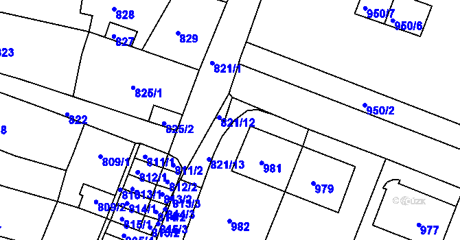 Parcela st. 821/3 v KÚ Černá Hora, Katastrální mapa