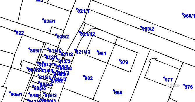 Parcela st. 981 v KÚ Černá Hora, Katastrální mapa