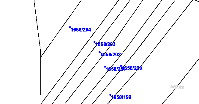 Parcela st. 1658/202 v KÚ Černá Hora, Katastrální mapa