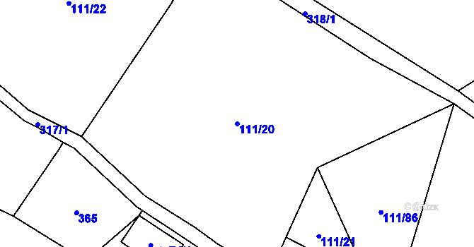 Parcela st. 111/20 v KÚ Jindřichova Hora, Katastrální mapa
