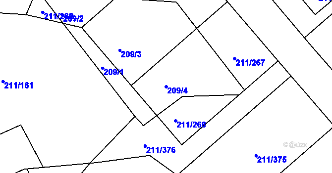 Parcela st. 209/4 v KÚ Černá v Pošumaví, Katastrální mapa