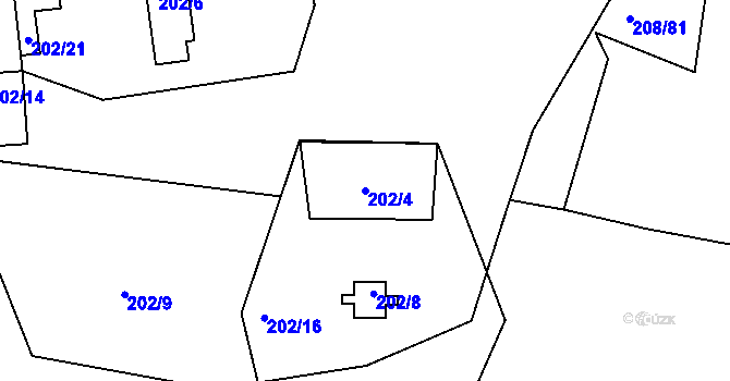Parcela st. 202/4 v KÚ Černá v Pošumaví, Katastrální mapa